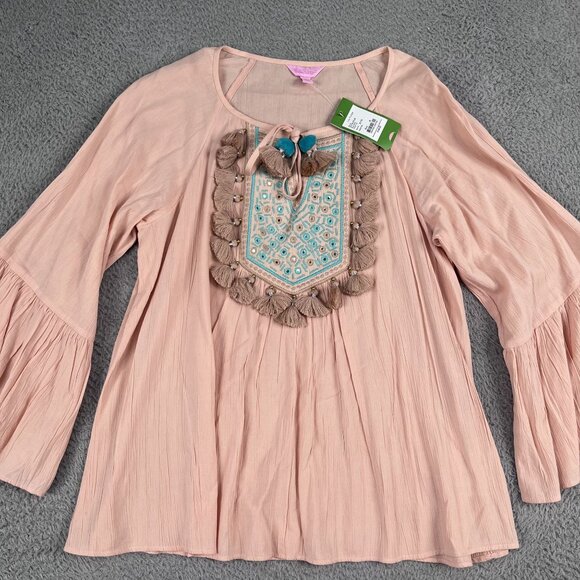 NWT Lilly Pulitzer Boho Shandy Blouse Womens Medium Sandstone Bell Sleeve - Picture 8 of 9